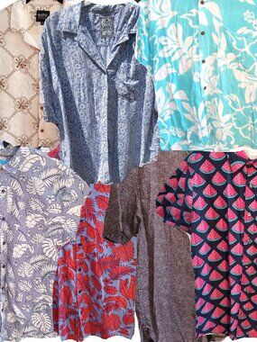 LOT of 7 short sleeve mens button down shirts floral patterned